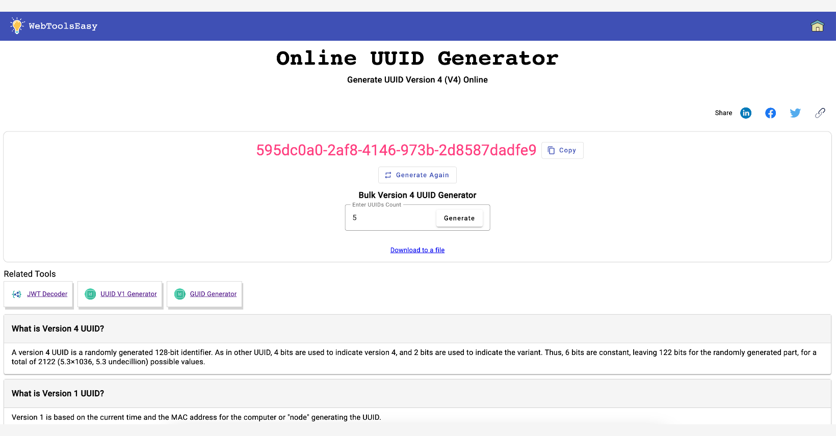 UUID v4 Generator Generate Single or Bulk UUID v4