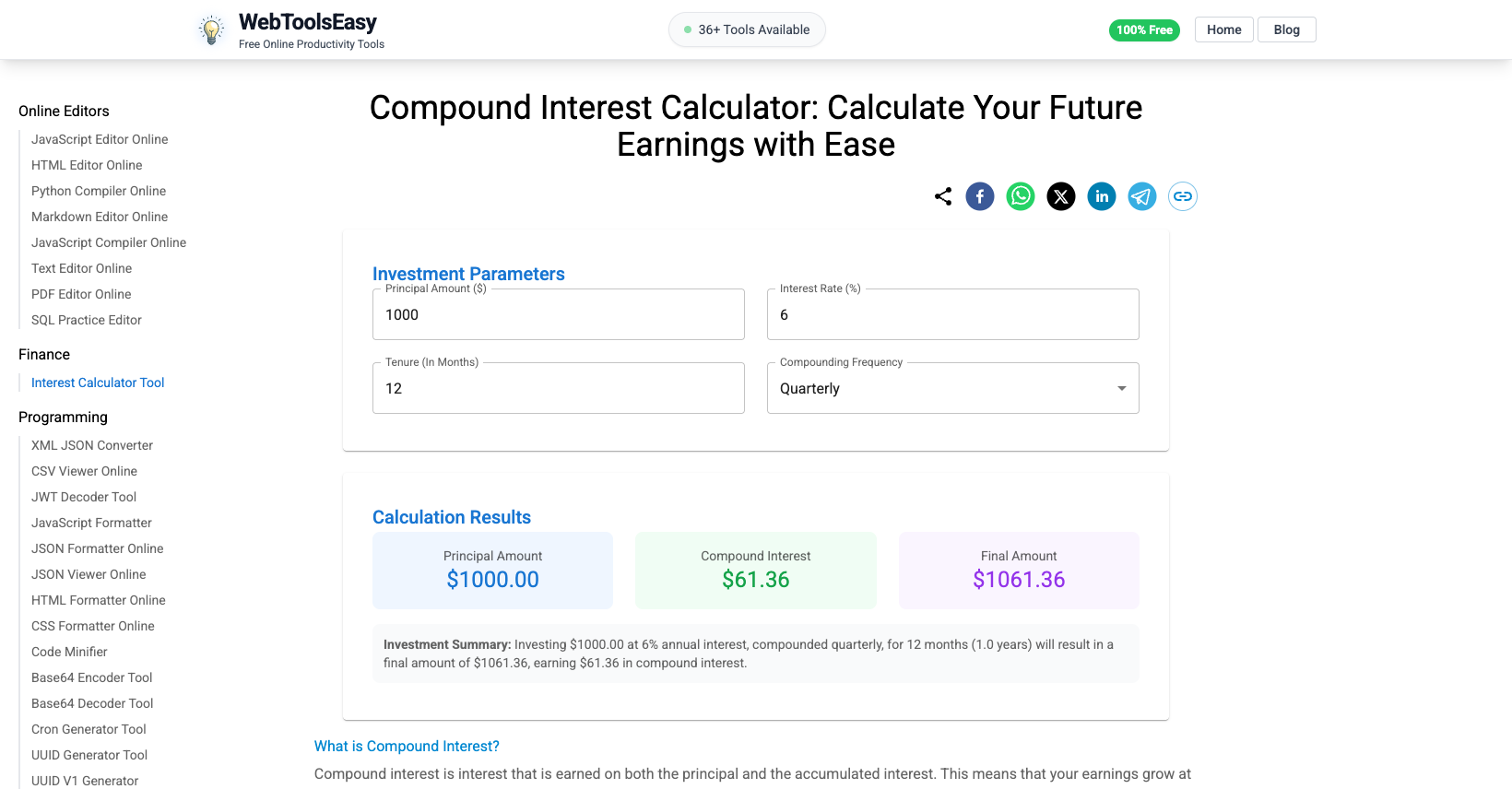 Compound Interest Calculator - Investment Growth Tool