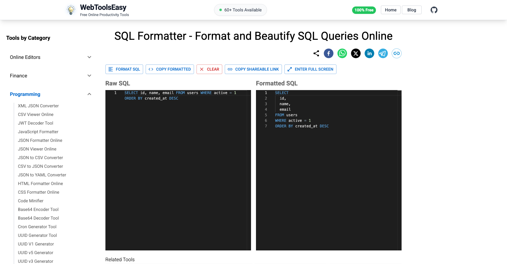 SQL Formatter - Beautify & Format SQL