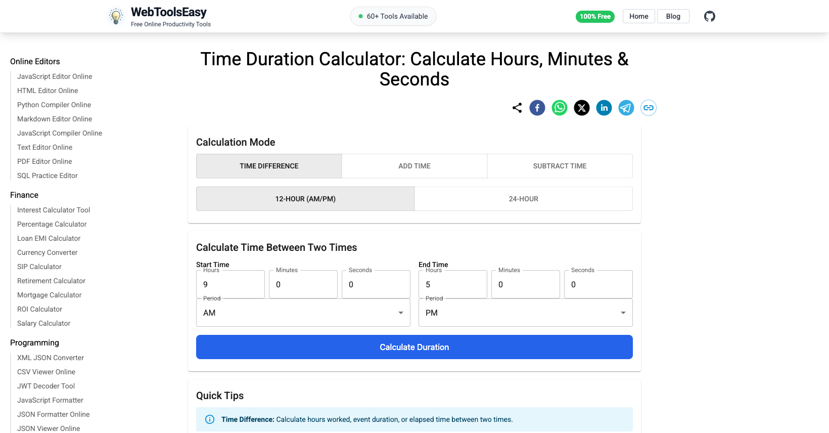 Time Duration Calculator - Calculate Time Between